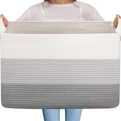 OIAHOMY Extra Large Blanket Basket, 95L Cotton Rope Woven Laundry Basket