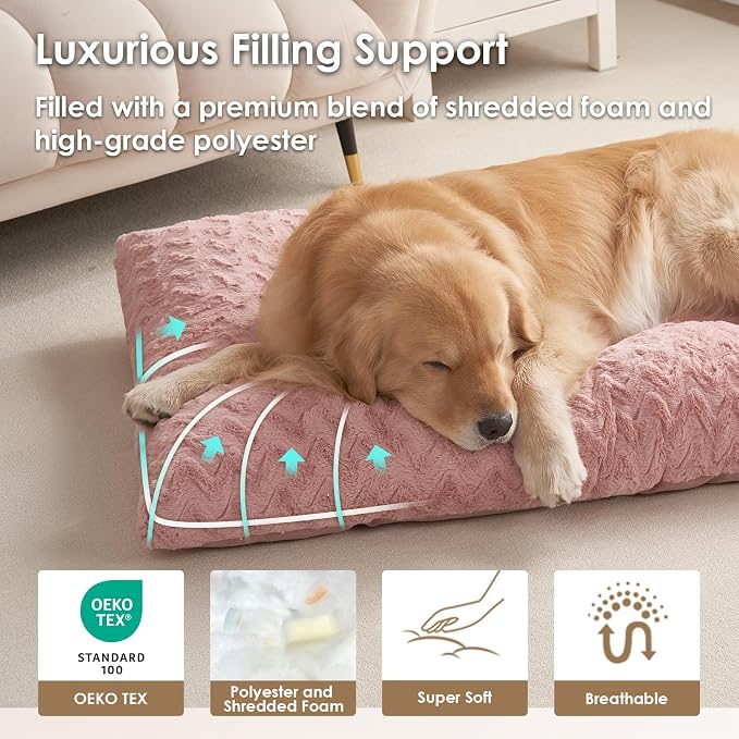EHEYCIGA Washable Medium Dog Bed for Crate 29x21 Inch, Kennel Pad for Dogs Up to 35 lbs, Plush and Comfy Pet Sleeping Mat, Pink