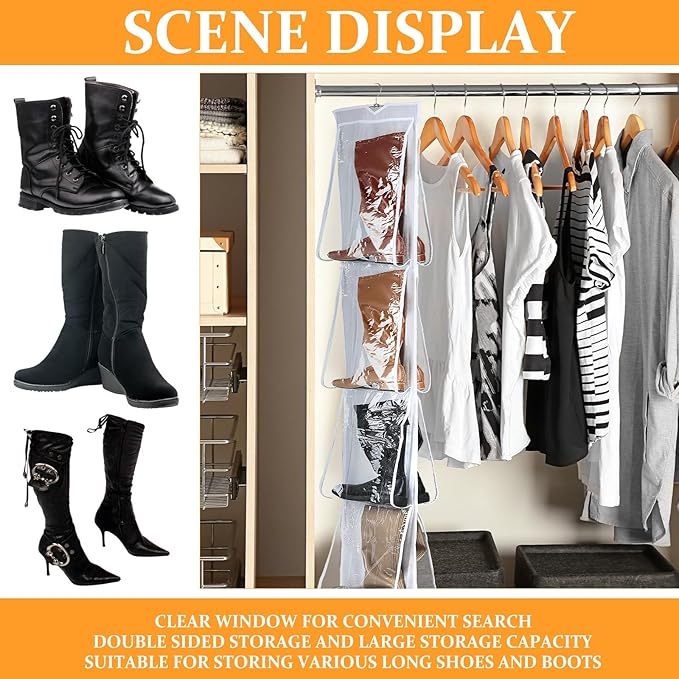Windyun Sets 16 Large Clear Pockets Fabric Dual Sided Hanging Shoe Rack