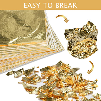 400Pcs Gold Leaf Sheets Gold Foil Sheets for Gilding Crafting, Art & DIY Projects, Picture Frames, Home Walls, Interior and Multi Artistic Decoration, Imitation Gold Foil Sheets 5.5" x 5.5"