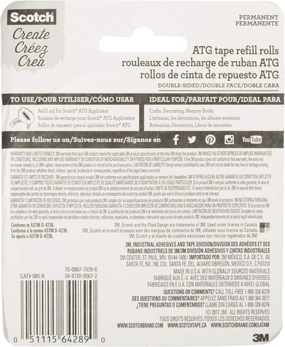 Scotch Advanced Tape Glider Refill Rolls, 1/4 Inch x 36 Yards – (3 Pack, 2 Rolls per Pack) Double-Sided Adhesive for ATG 714 Glider, Scrapbooking & Crafts