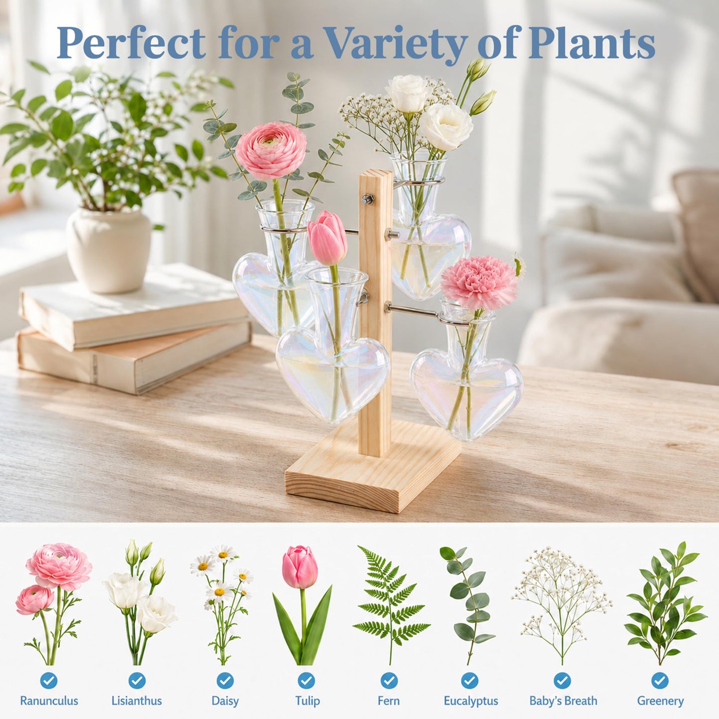 Nacome Plant Terrarium Propagation Stations: Clear Vase with Wooden Stand