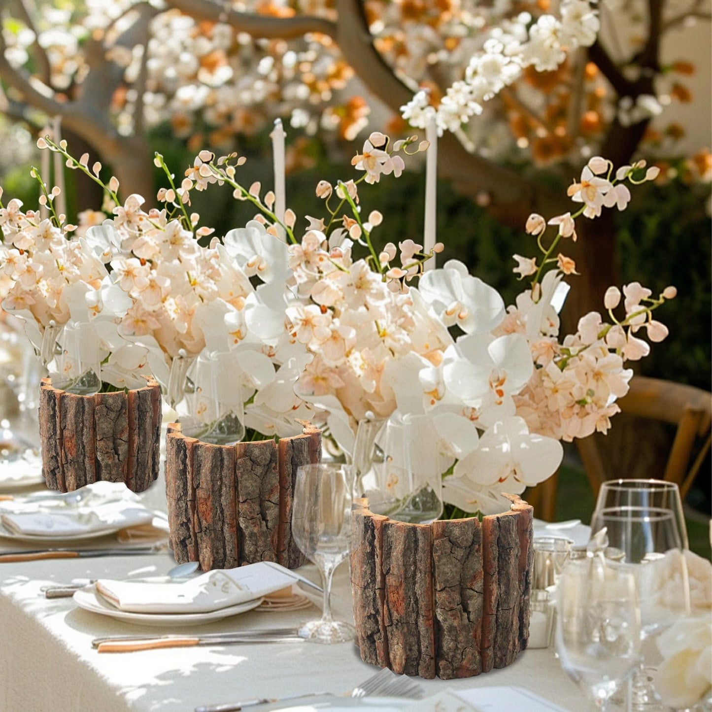 12 Pcs Wooden Vases for Centerpieces, Wood Flower Vase Rustic Tree Stump Planter Pots for Woodland Party Wedding Window Home Farmhouse Christmas Table Decor