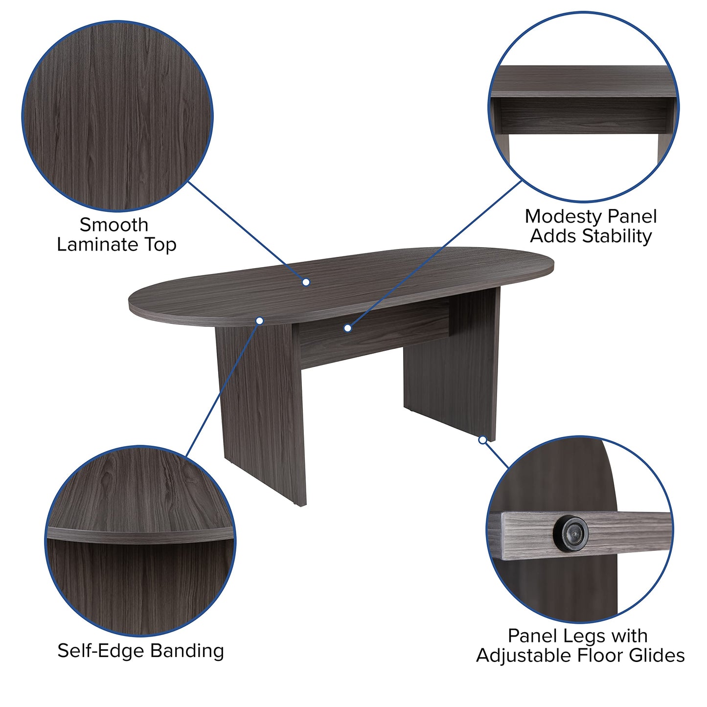 Flash Furniture 5 Piece Rustic Gray Oval Conference Table Set with 4 Black and Chrome LeatherSoft Executive Chairs