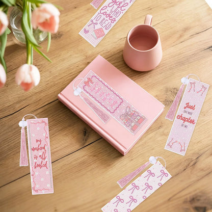 8 Pieces Christian Bible Verse Diamond Art Bookmarks 5d Christian Beaded Bookmark Acrylic Tassel Bookmark for DIY Making Beginners Kids Adults Arts Craft Supplies (Pink Bow-1)