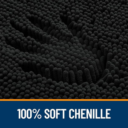 OLANLY Toilet Rugs U-Shaped 24x24, Extra Soft Absorbent Chenille Contour Bathroom Rugs for Toilet, Dry Quickly, Machine Washable, Non-Slip Bath Mat, Black