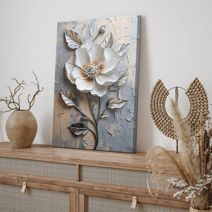 Elegant White Flower Canvas Wall Art Modern Abstract Floral Wall Decor Picture Blooming Flower Poster Print for Office Living Room Bedroom Bathroom Home Decoration 12x16in