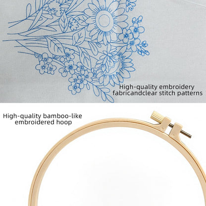 Herdiese 3PCS Embroidery Kit for Beginners with Floral Patterns – Cross Stitch Kits for Adults Including Hoop, Pre-Printed Fabrics, Threads, 9 Needles & Scissors – Easy Instructions