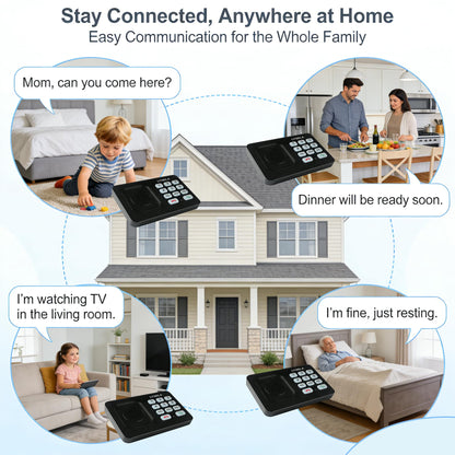 Intercoms Wireless for Home, Office, Elderly Care, Two-Way Wireless Intercom System, Clear Sound Intercom with 1400 Feet Range, Easy to Use, 8 Volume Adjustment, Auto-Answer, Silent Mode(2 pack,black)