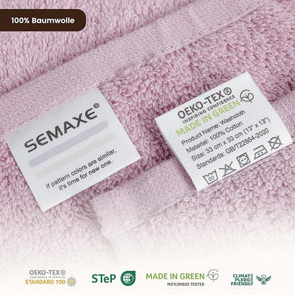 SEMAXE 100% Cotton Washcloths 12-Pack, 13 × 13 Inch Soft Luxury Face Towels –