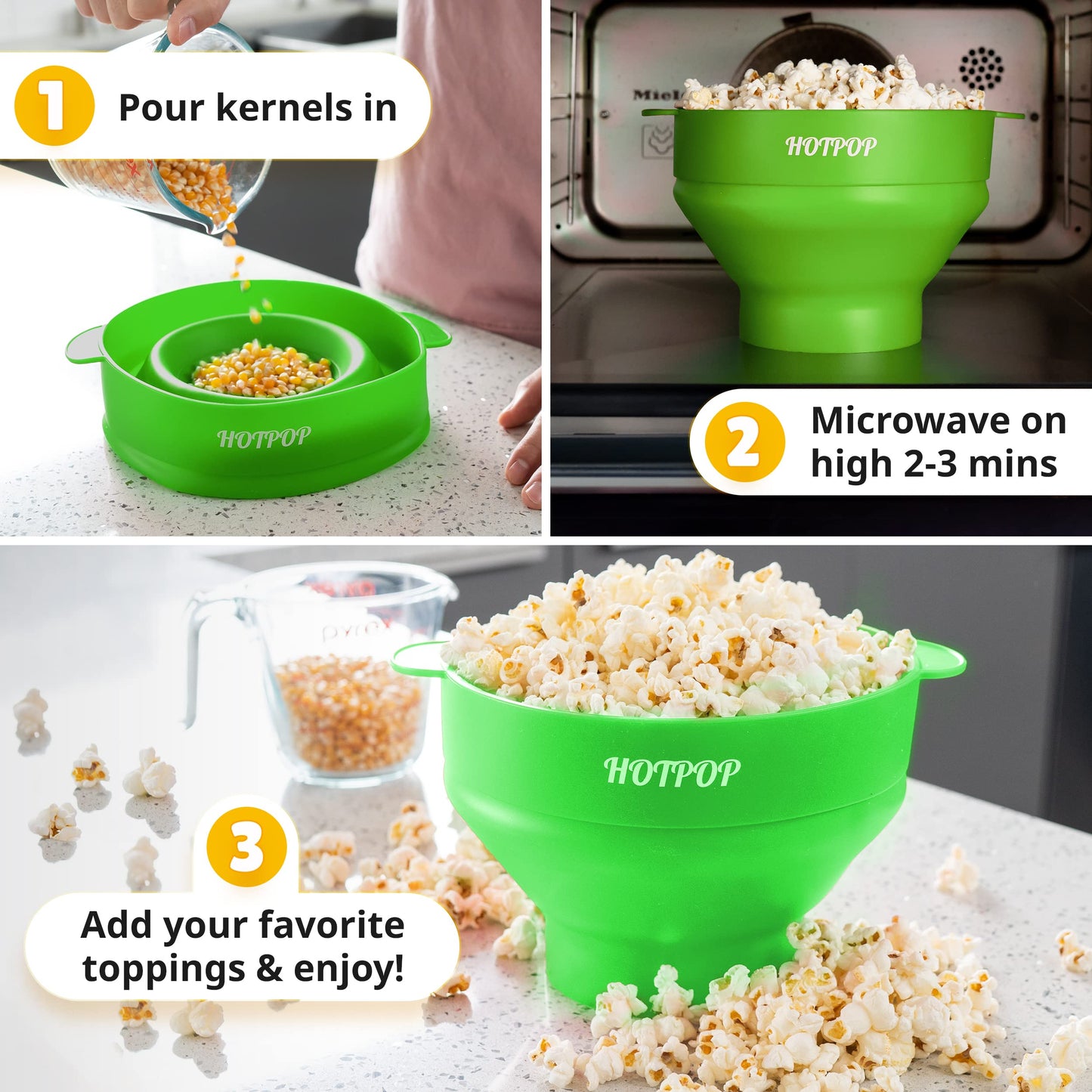 The Orginal HotPop Silicone Popcorn Maker - Microwave Popcorn Popper with Handles - Collapsible Bowl, Heat-Resistant, Easy to Clean, Ideal for Family Movie Nights, 15-Cup Capacity - Red