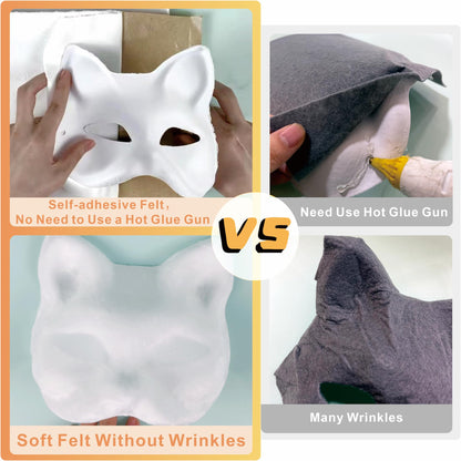 B BBPM Therian Mask Kit Cat Fox Masks with Fur & Eye Mesh and Felt Sheet 4PCS Furry Animal Mask to Paint Arts Crafts Gear Diy for Halloween, Cosplay,Masquerade Therian Accessory