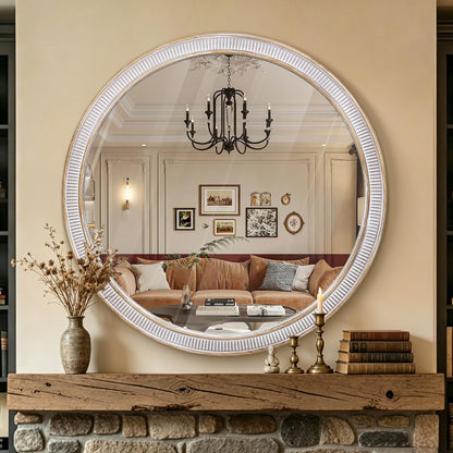 30 Inch Round Mirror, Rustic Farmhouse Circle Mirrors for Wall Decor
