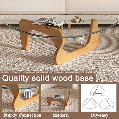 Glass Coffee Table, Mid Century Modern Coffee Table, Coffee Table for Living Room Center Table Suitable for Bedroom Living Room Reception Office Tables (Wood/Transparent, Large)