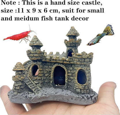 Small Aquarium Castle Decor , Mini Cute Fish Tank Castle Ornaments, Young Little Fish Fish Larvaes Shrimp Hide Caves Hideout for Small Medium Fish Tank Decor Crab Cichlid Betta Tank Decor (Brown)