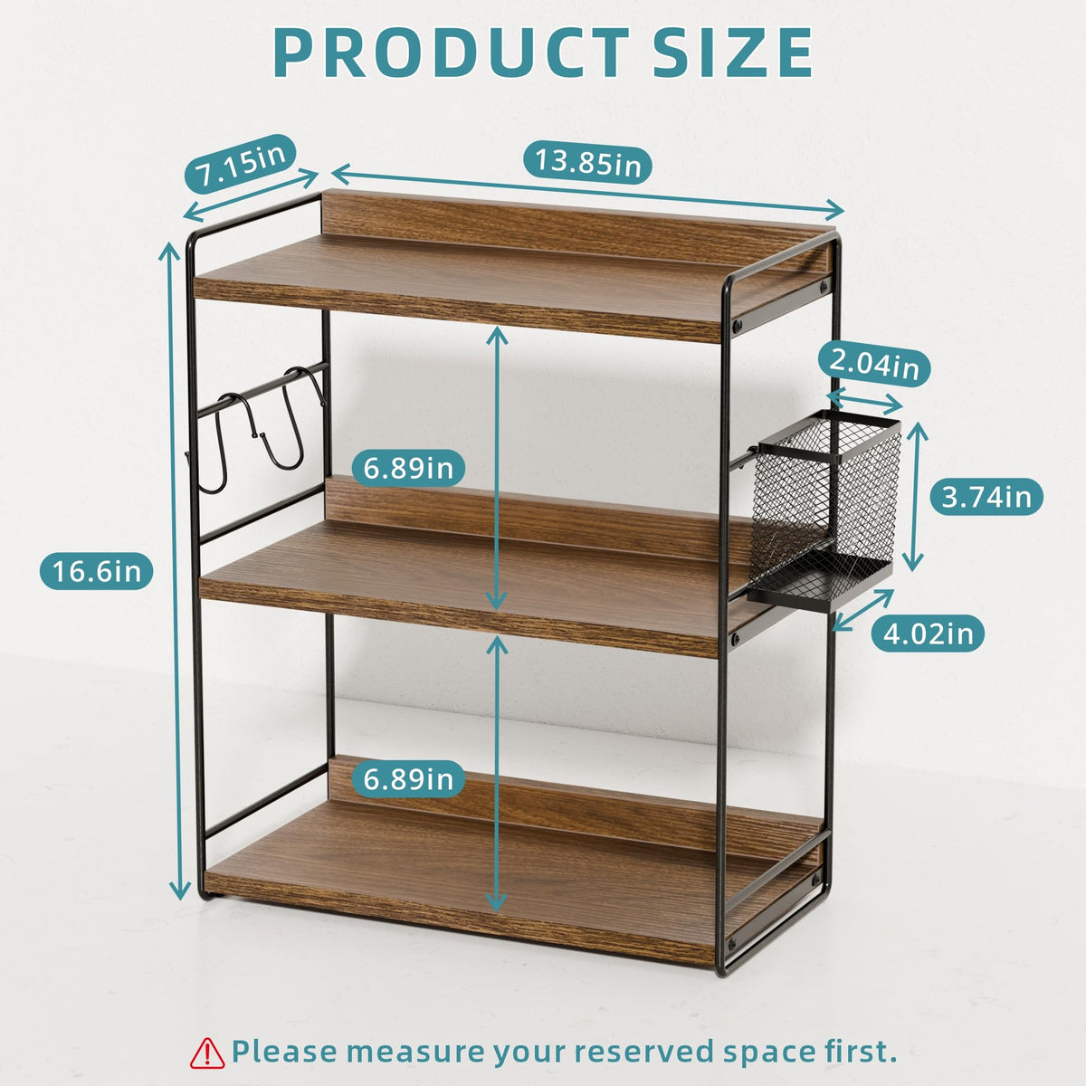 Naeqieo 3-Tier Bathroom Counter Organizer with Basket, Vanity Organizer Counter Shelf for Skincare & Makeup Storage, Wood Countertop Organizers for Kitchen, Bathroom, Dresser (Brown)