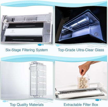 Harmony 8 Gallon All-in-One Aquarium Kit, Award-Winning Fish Tank with Lid, Integrated Filtration, LED Light, Low-Iron Glass, White Tank with White Top