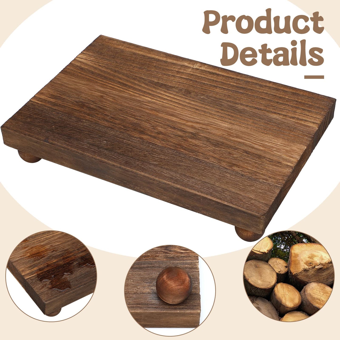 Amyhill Wood Pedestal Stand Kitchen Soap Tray Farmhouse Wooden Riser Stand for Kitchen Bathroom Counter Table Decor Plant Vases Display(Classic,Dark Brown,12 x 7 Inch)
