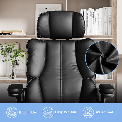 Kensaker Ergonomic Executive Office Chair with Adjustable Headrest & 90° Flip-Up Arms, High Back PU Leather Computer Desk Chair with 135° Rocking & Double Padding for Home Office Comfort, Black