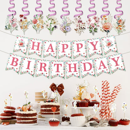 VXXOFXWM 84 Pcs Wildflower Cupcake Toppers,Flower Birthday & Baby in Bloom Baby Shower Cake Decorations for Floral Garden Fairy Party