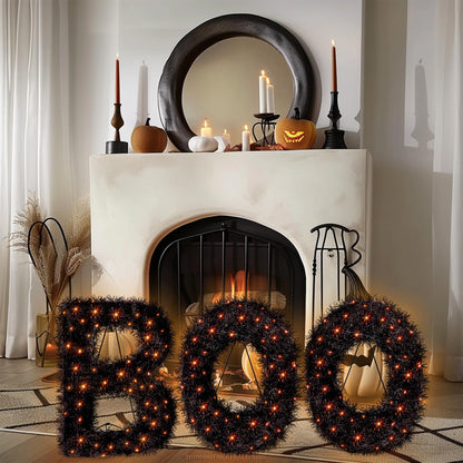 ATDAWN 3 Piece Outdoor Boo Sign Halloween Decoration, Lighted Boo Yard Display Set, Boo Yard Sign for Halloween Indoor Lawn Decor, Black & Orange