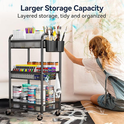 YASONIC 3 Tier Rolling Cart – Metal Utility Storage Carts