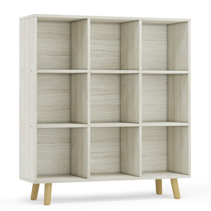 ELYUP 9-Cube Open Shelf Bookcase - 3-Tier Wooden Floor-Standing Bookshelf with Legs and Backpanel, Ideal for 11-inch Fabric Storage Bins and Miscellaneous Organizer, Oak