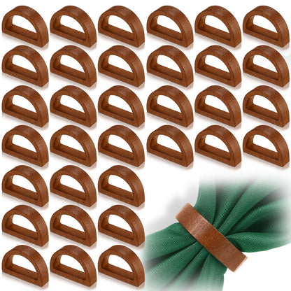 Remerry 50 Pcs Wooden Napkin Rings Handmade Dining Napkin Holder Buckles Farmhouse Semicircle Serviette Ring for Xmas Gathering Everyday Use Harvest Wedding Table Setting (Wood Color)