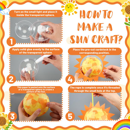 Simgoing 12 Set Sun Craft Kits with LED Candlelight Gold Sun DIY Art Tissue Paper Craft Summer Hanging Ornaments 3D Suncatcher Decoration for Summer Home School Classroom Party Decoration Art Activity