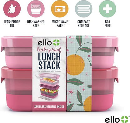Ello 2-Pack Lunch Stack Plastic Food Storage Container Bento Box