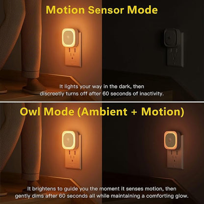 YUNLEX 2 Pack Plug in Amber Night Light with Motion Sensor & Dusk to Dawn Sensor, 3-in-1 Nightlight, Dimmable Night Lights Plug into Wall for Kids, Sleep, Bathroom, Bedroom