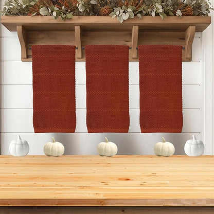 Maroon Rust Cinnamon Kitchen Hand Dish Towels: Oversized 28" x 18", 100% Cotton