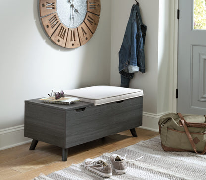 Signature Design by Ashley Yarlow Mid Century Modern Upholstered Storage Bench, Charcoal Gray