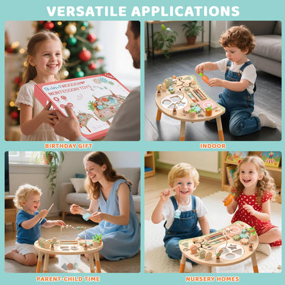 Hewaurorion Wooden Activity Table for Toddlers 1-3, 9 in 1 Montessori Sensory Table with Bead Maze Shape Sorter Fishing Game, Baby Activity Table Learning Toys for 1 2 3 Year Old Boys Girls