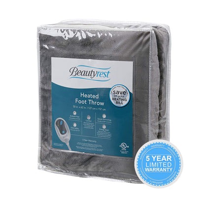 Beautyrest Foot Pocket Soft Microlight Plush Electric Blanket Heated Throw Wrap with Auto Shutoff, 50 x 62 in, Ivory