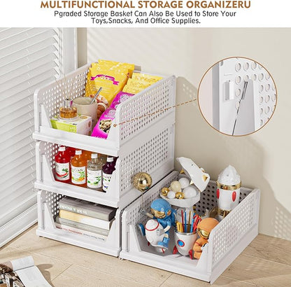 SNSLXH 5 Pack Stackable Closet Storage Basket, Space-Saving Clothes Storage