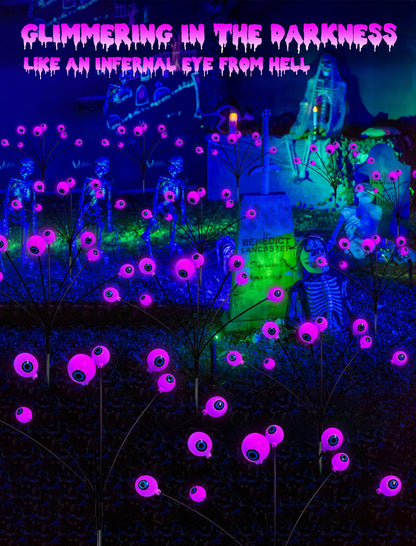KerKoor Solar Halloween Lights Outdoor Decorations - 4 Pack 32 LED Solar Eyeball Lights for Yard, Scary Eyeballs Halloween Light for Outside, Pathway, Walkway, Landscape, Garden, Party Decor (Purple)