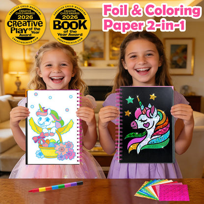 FUNNYB&G Foil Art Craft Kit for Girls 4-10 Years Old: Mess-Free & No-Glue, Create 16 Sparkly Unicorns Pictures – Perfect Travel Toy & Birthday Gift for Kids（Unicorns）