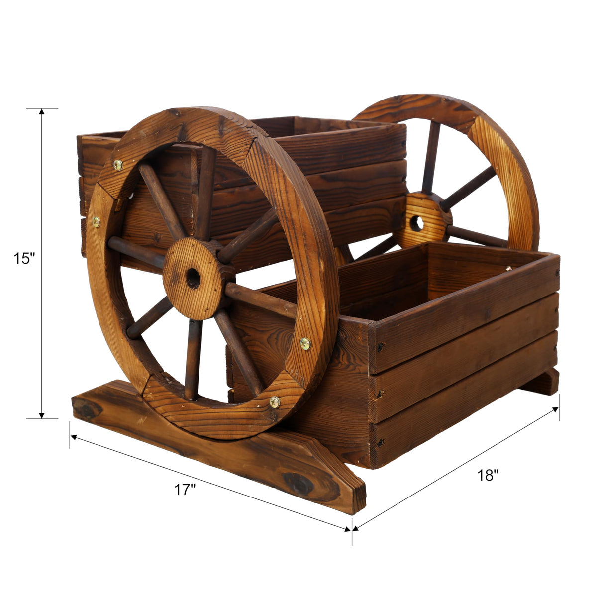 Wooden Wagon Planter Box, Garden Planter with Wheels, Decorative Planter Raised Garden Bed for Flowers Herbs Vegetables, Wooden Flower Cart with Wheels for Indoor Outdoor Home Decor