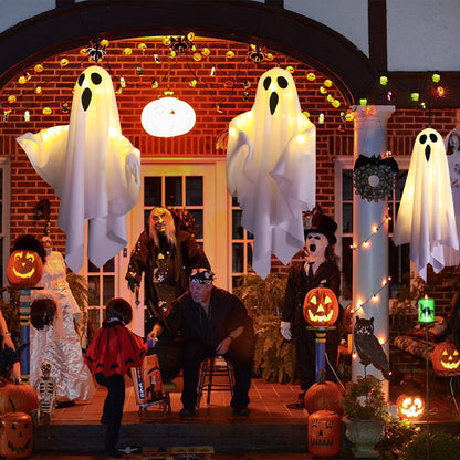 3PCS Halloween Hanging Light up Ghost with Spooky Warm White LED Light, Hanging Ghosts Light Up Kit, Ghost Halloween Decorations Outdoor for Front Yard Patio Lawn Garden Party Decor Indoor Outdoor