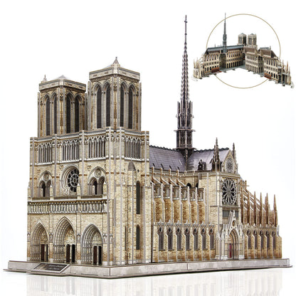 CubicFun 3D Puzzle for Adults Moveable Notre Dame de Paris Church Model Kits Large Challenge French Cathedral Brain Teaser Architecture Building, 293 Pieces Christmas Decorations