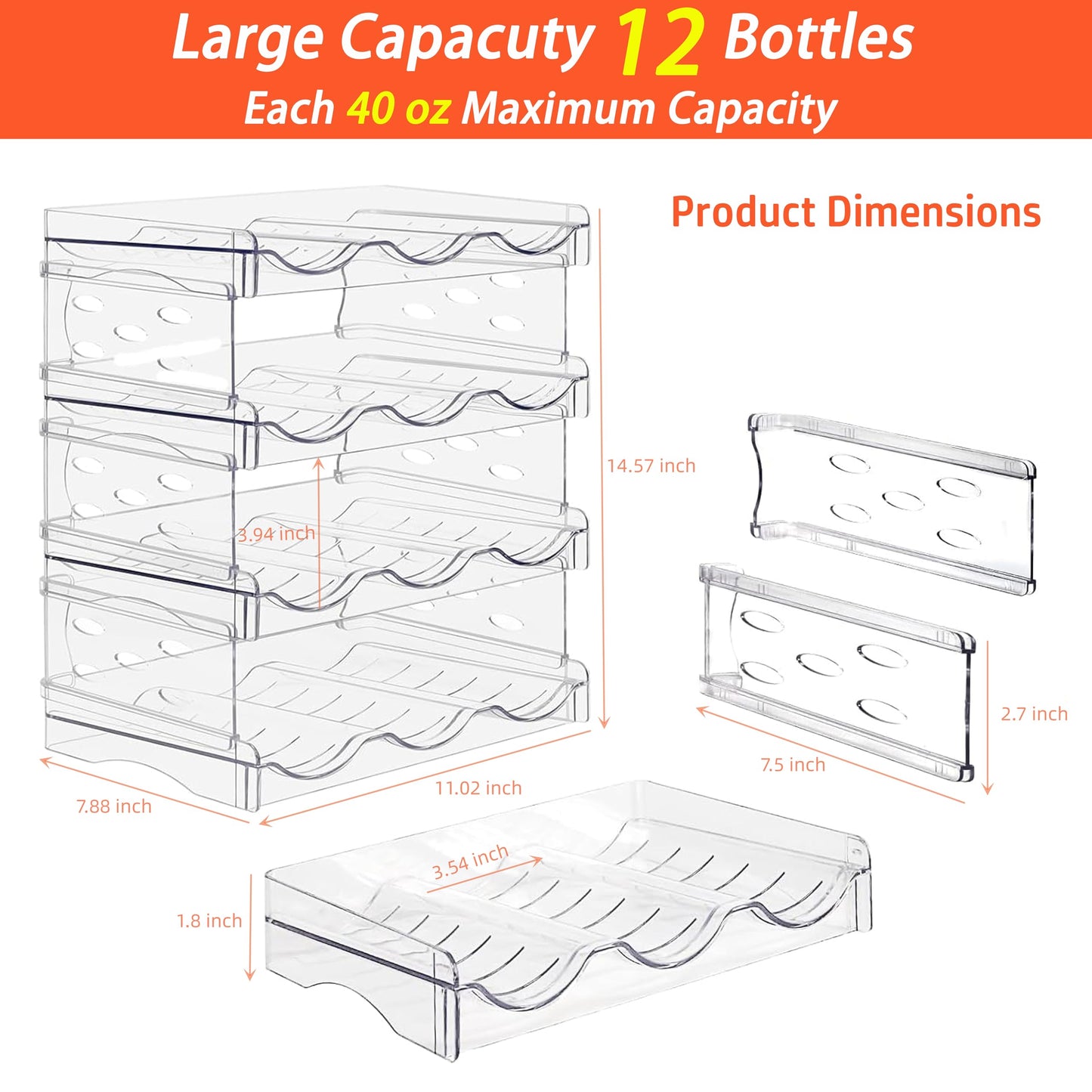 Baosia Stackable Wine Rack,Wine Bottle Holder for Inside Cabinet,for Pantry,Refrigerator,Countertop Organization-4 Tiers for 12 Bottles