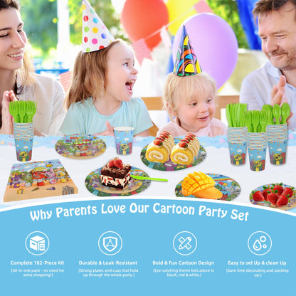 DUMBI 229 PCS Birthday Party Supplies Set – Complete Birthday Decorations with Balloons, Banner, Tablecloth, Cake Toppers, Stickers & Backdrop – Fun Decorations for Kids & Fans