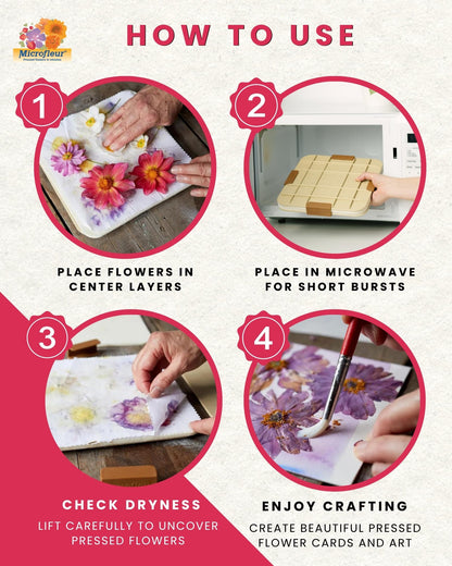 Microfleur Flower Preservation Press Kit, Portable Quick & Easy for Pressed Flowers, Craft Flower Press Kit, Pressing Dry Bouquet & Leaf, Washable Cloth for Lasting Color Fits Most Microwave, 9 inch