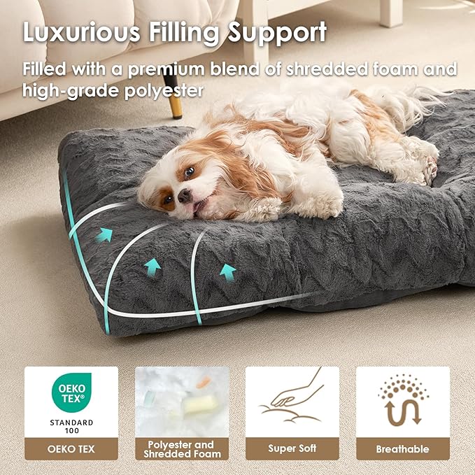 EHEYCIGA Washable Large Dog Bed for Crate 35x23 Inch, Kennel Pad for Dogs Up to 45 lbs, Plush and Comfy Pet Sleeping Mat, Charcoal