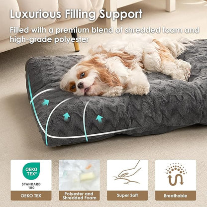 EHEYCIGA Washable Large Dog Bed for Crate 35x23 Inch, Kennel Pad for Dogs Up to 45 lbs, Plush and Comfy Pet Sleeping Mat, Charcoal