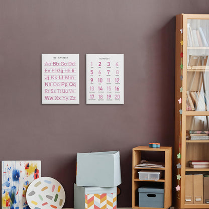 HRQKO Alphabet Numbers Nursery Canvas Wall Art Set of 2, Pink Kids Room Decor Framed Art, ABC Numbers Educational Posters Wall Decor for Classroom Toddler Kids Nursery Bedroom Playroom, 11x14 inch