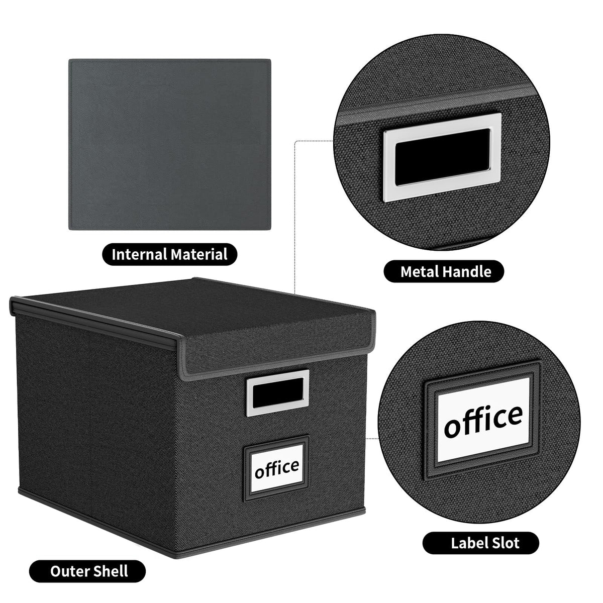 Huolewa File Organizer Box with Lid, Collapsible File Folder Organizer for Office Document Storage, Filing Box with Plastic Slide for Letter Size Hanging File Folders(1 Pack, Black)