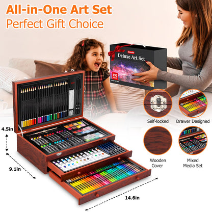 Soucolor Art Supplies, 192-Pack Deluxe Art Set Drawing Painting Supplies Kit with Acrylic Pad, Watercolor Pad, Sketch Book, Canvases, Acrylic Paint, Crayons, Pencils, Gifts for Artist Adults Teen Kids