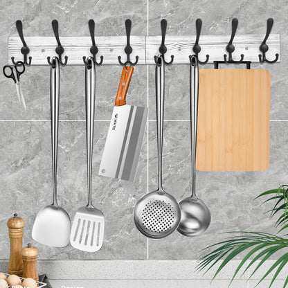 IBosins Wall Mounted Coat Rack, 31.4'' Long, Rustic Wood & Aluminum Coat Rack with 8 Black Tri-Hooks for Coat, Bag, Towel, Key, Hat, Umbrella